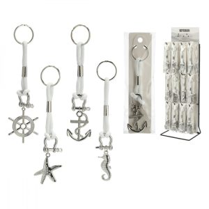 Hochwertiger Schlüsselanhänger Silber, Maritime Symbole, Weiße Kordel, Elegant