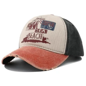 Vintage Retro Distressed Trucker Cap Sea Beach Orange