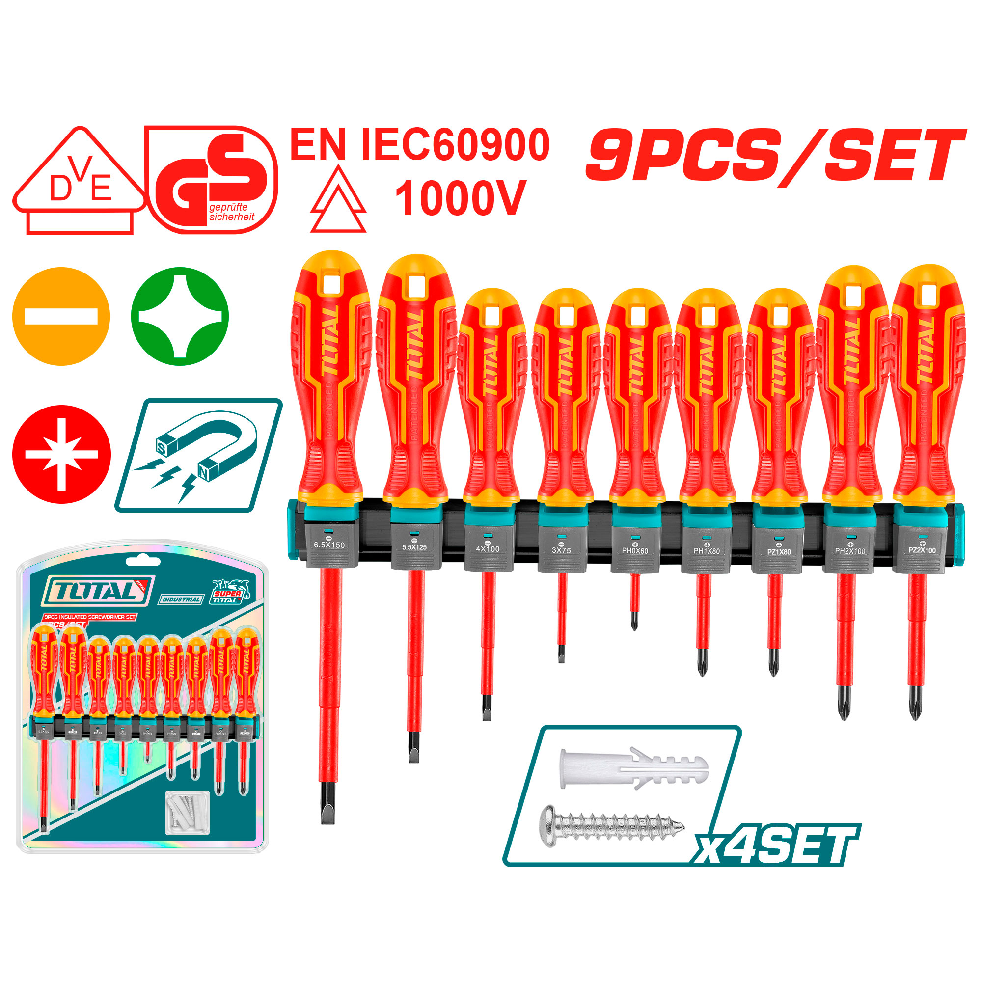 9-teiliger isolierter Schraubendreher-Satz / INDUSTRIAL (THTIS596) – Bild 3
