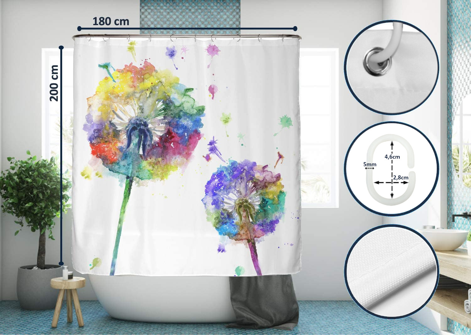 ♻️ Recycling-Duschvorhang Bunte Pusteblume 180×180 cm – Bild 7